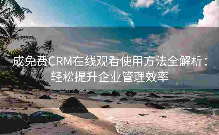 成免费CRM在线观看使用方法全解析：轻松提升企业管理效率